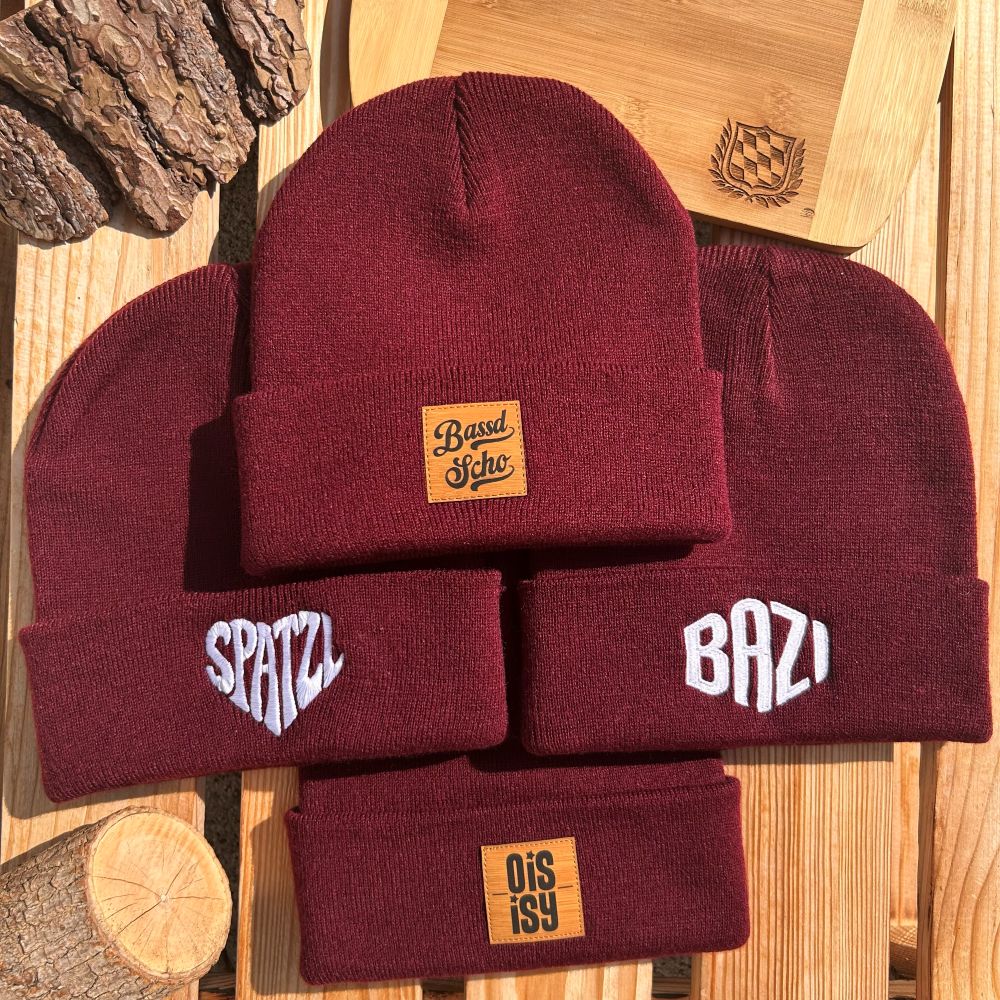 Mützn #BASSDSCHO Bayern Beanie mit Lederlabel für Damen & Herren | Bayerische Strickmütze