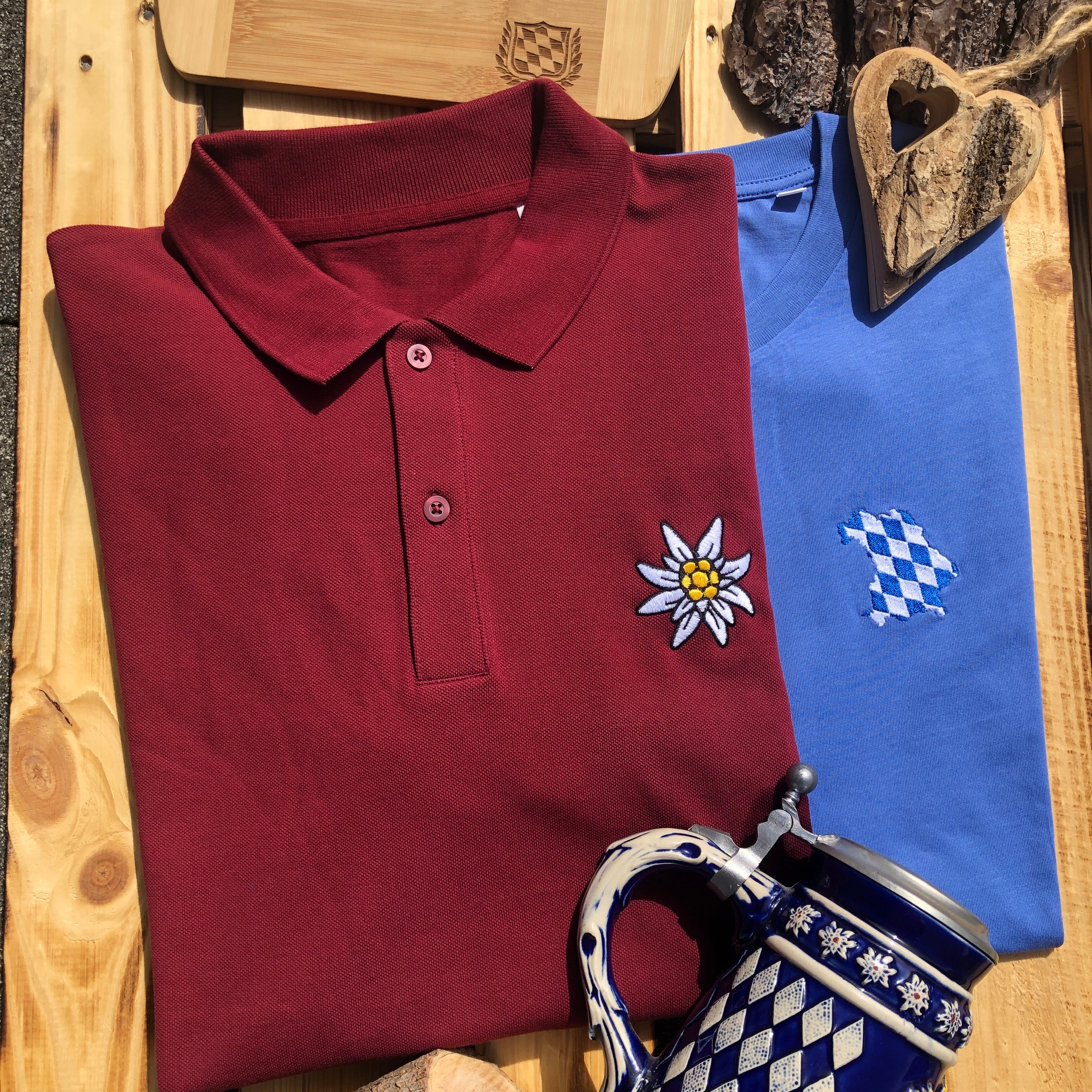 Edelweiss Poloshirt und Bayern Landkarte Poloshirt Homezone Bayern von BavaRosi Fashion Ideal zur Lederhose und zum Volksfest Besuch Edler Stick mit traditionellen Bayern Motiven