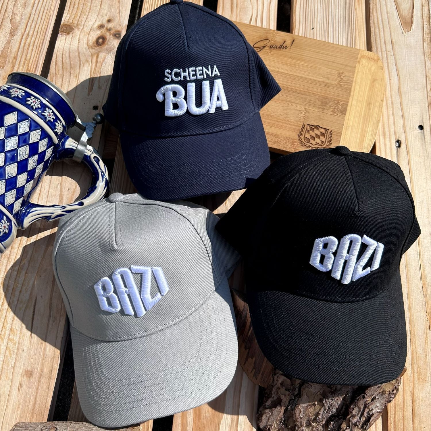Bayrische Caps Bazi und Scheena Bua von BavaRosi Fashion Bestickte Caps in großer Auswahl Bavarian Caps Strawanza Caps viele bayerische Motive lustig und stylisch im bayerischen Dialekt