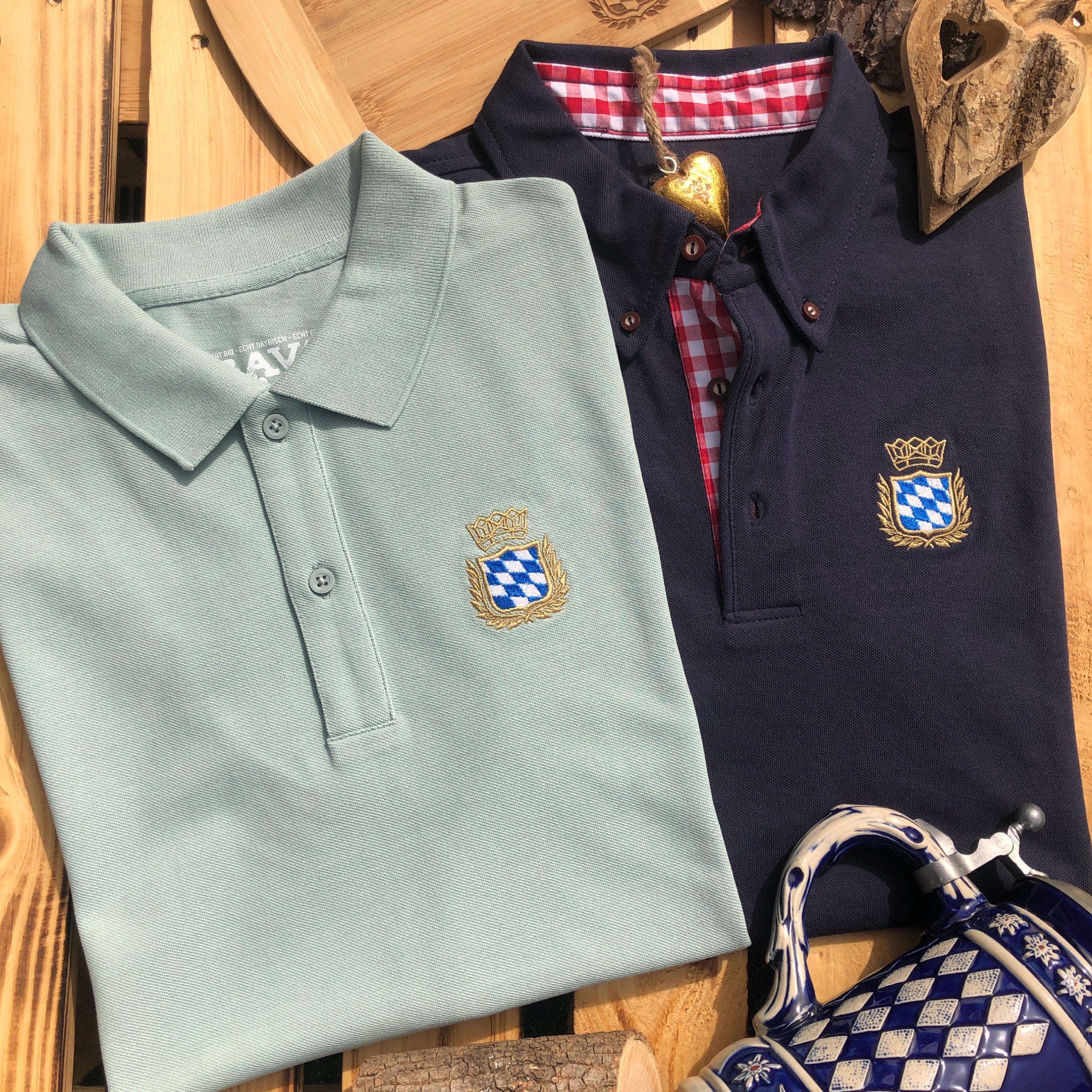 Bayerische Poloshirts mit Wappen bestickt von BavaRosi Fashion Trachtenshirts zur Lederhose auf dem Volksfest Oktoberfest oder normale Polos