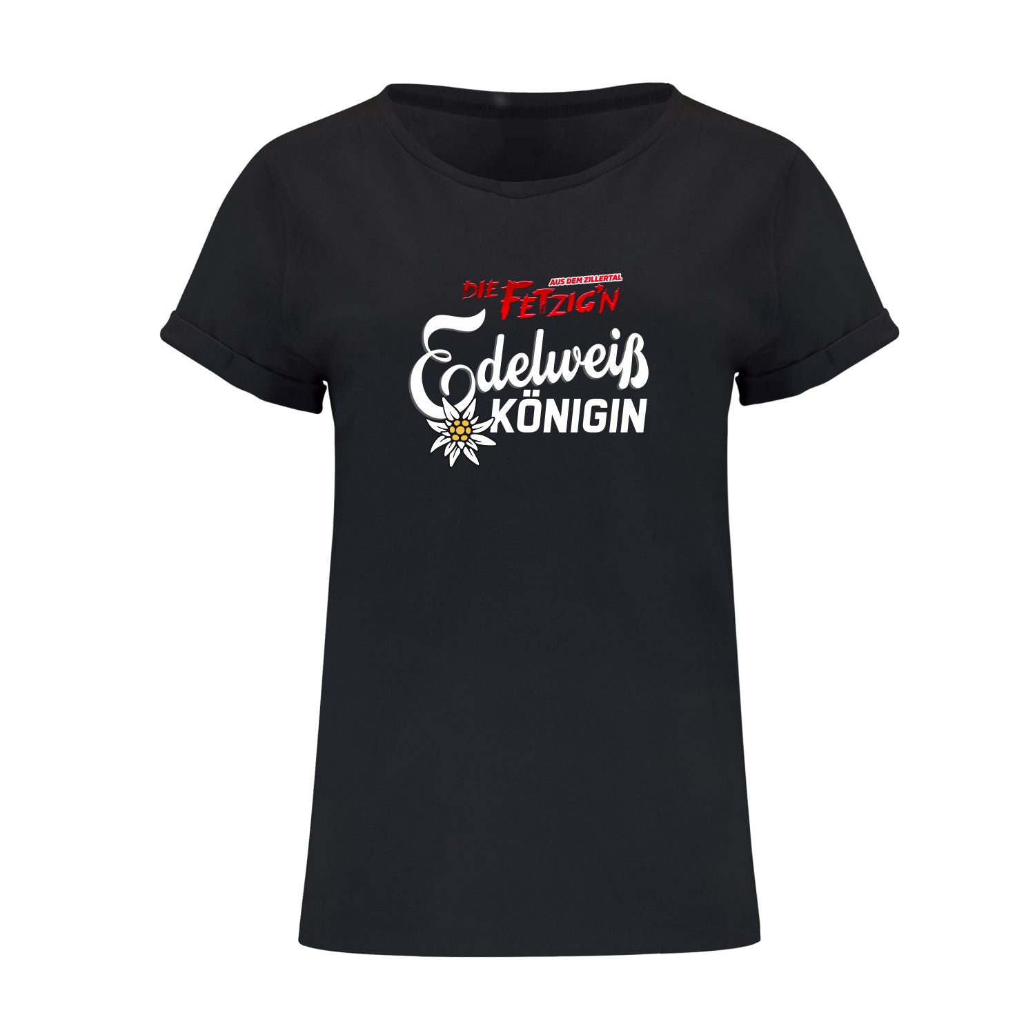 Edelweiß Königin Damen T-Shirt Band Die Fetzign aus dem Zillertal Fanshop BavaRosi Fashion Fanartikel Bandshirts