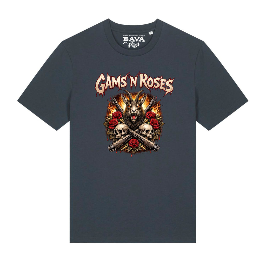 Gams n Roses T-Shirt Guns n Roses BavaRosi Fashion Bayerische T-Shirts Lustig Strawanza München Buadep Augsburg Pfaffenhofen Geisenfeld Schrobenhausen Regensburg Ingolstadt Garmisch Passau Mode Shirts Shop