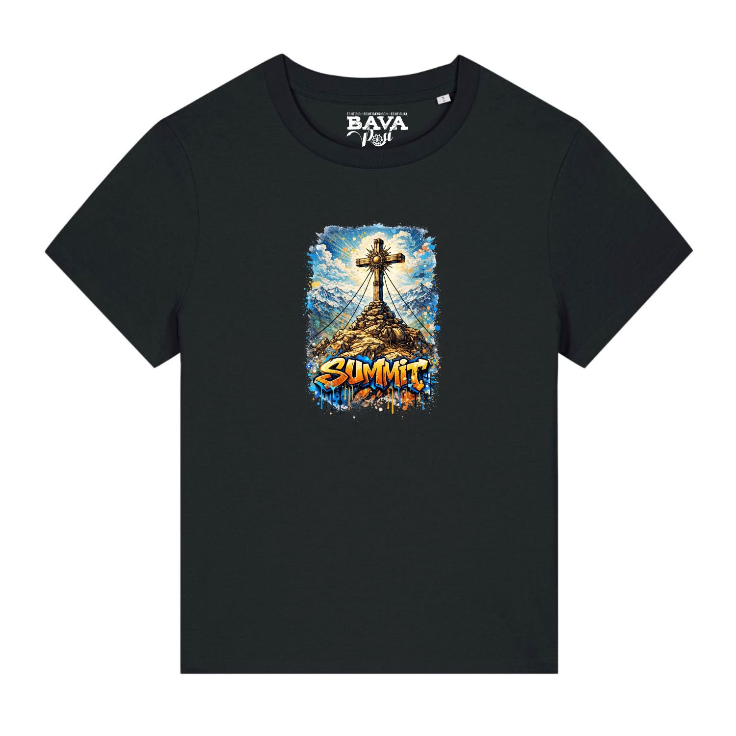 Gipfelkreuz Damen Shirt BavaRosi Fashion Summit Moderne Alpine Shirts Dopamin Stil Dopamin Chic Dopamin Mode Bayern Berge Damenshirts Strawanza Buadepp Bavarian Caps Damen Shirts Wiesn Outfit Oktoberfest Outfit Volksfest Frauen T-Shirts Vohburg Marktstadl Geisenfeld Tegernsee München Regensburg Ingolstadt Augsburg Shop