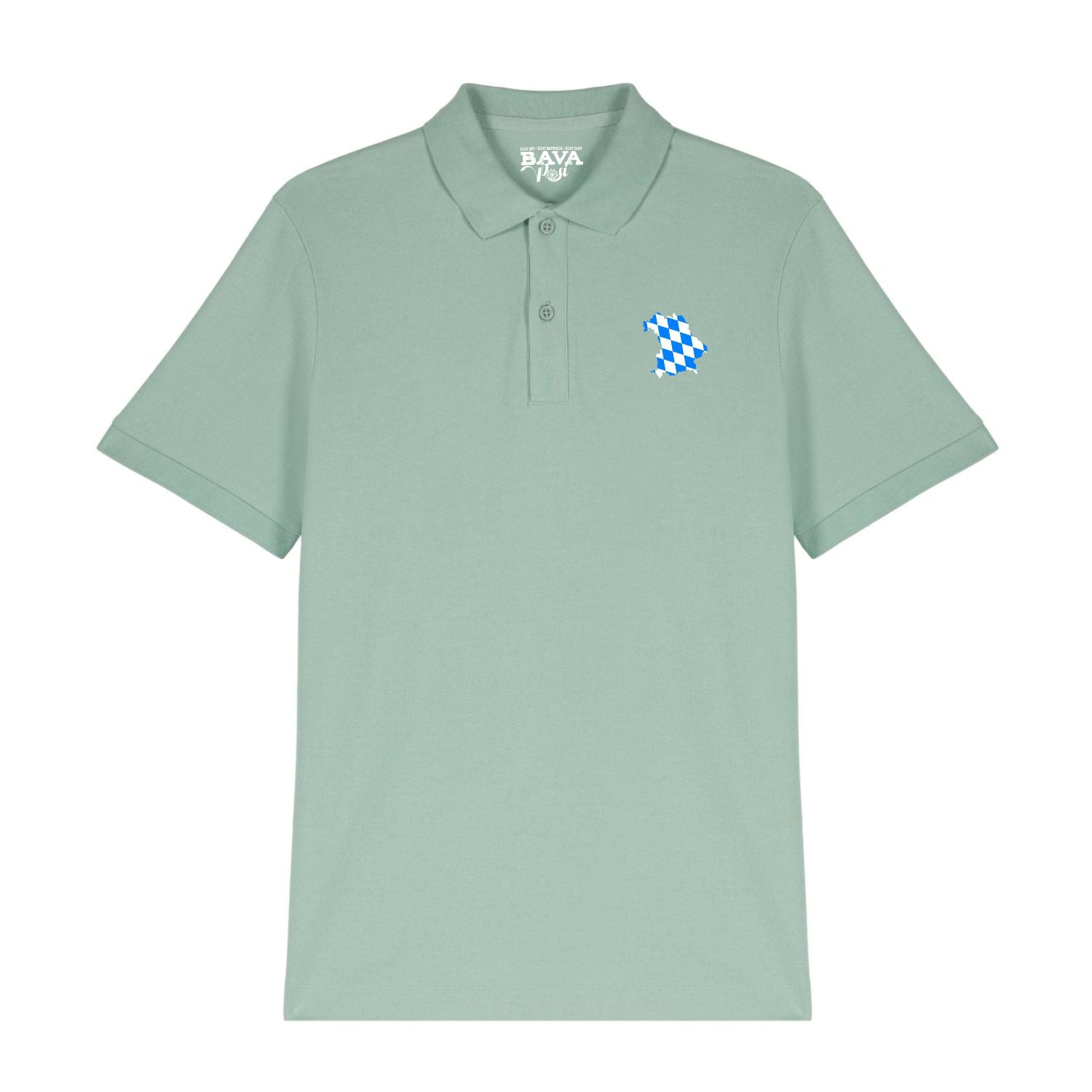 Bayerisches Poloshirt mit Bayernkarte bestickt weiß blau von BavaRosi Fashion Bayerische Poloshirts Tegernsee Starnberger See Ammersee Chiemsee München Regensburg Landshut Shop