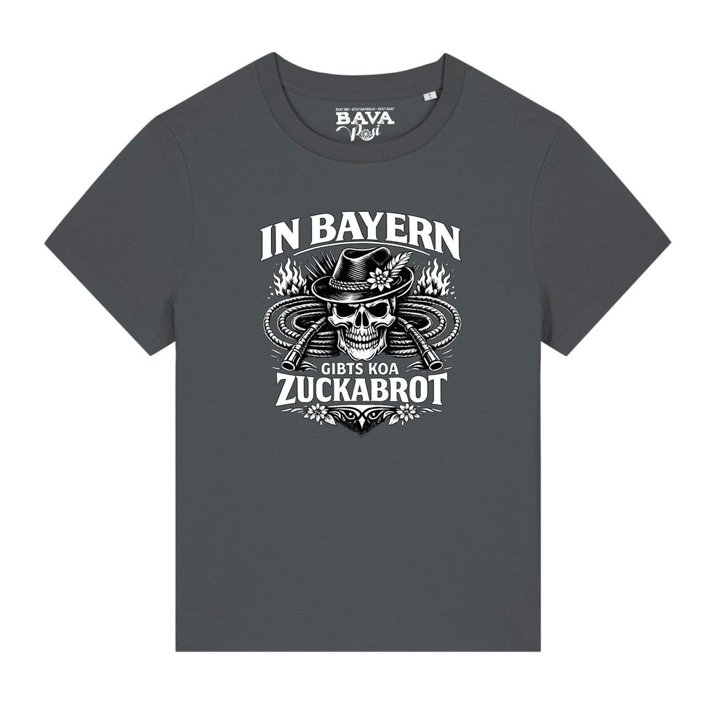 In Bayern gibts koa Zuckerbrot Peitsche Damen Shirt BavaRosi Fashion Bayerische Damenshirts Lustig Buadep Strawanza München Augsburg Pfaffenhofen Geisenfeld Schrobenhausen Regensburg Ingolstadt Garmisch Passau Damenmode Shirts Shop