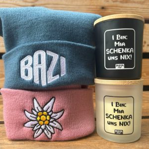 Mia schenka uns nix Kerze Spruchkerze Geburstag BavaRosi Fashion Bayerische Kerzen zum Geburtstag in München Tegernsee Füssen Garmisch Ingolstadt Passau Rosenheim Shop