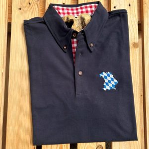 Bayerisches Homezone Trachten Poloshirt von BavaRosi Fashion mit bayerischer Landkarte bestickt Bayerische Mode Stick München Tegernsee Chiemsee Augsburg Garmisch Landshut Passau Ingolstadt Mode Shop