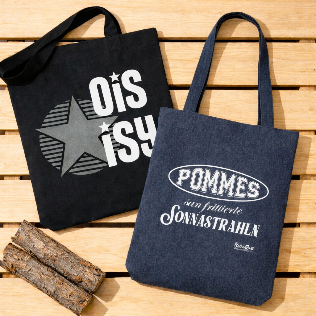 Bayerische Taschen Ois Easy und Pommes von BavaRosi Fashion Bayerische Tragetaschen Bayerische Geschenke typisch München Geisenfeld Vohburg Ingolstadt Regensburg Strawanza Buadep Landshut Augsburg Tegernsee Schrobenhausen Taschen Mode